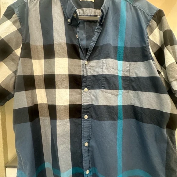 Burberry Blue and Black Plaid Button Down Shirt Size XXXL - Picture 4 of 7
